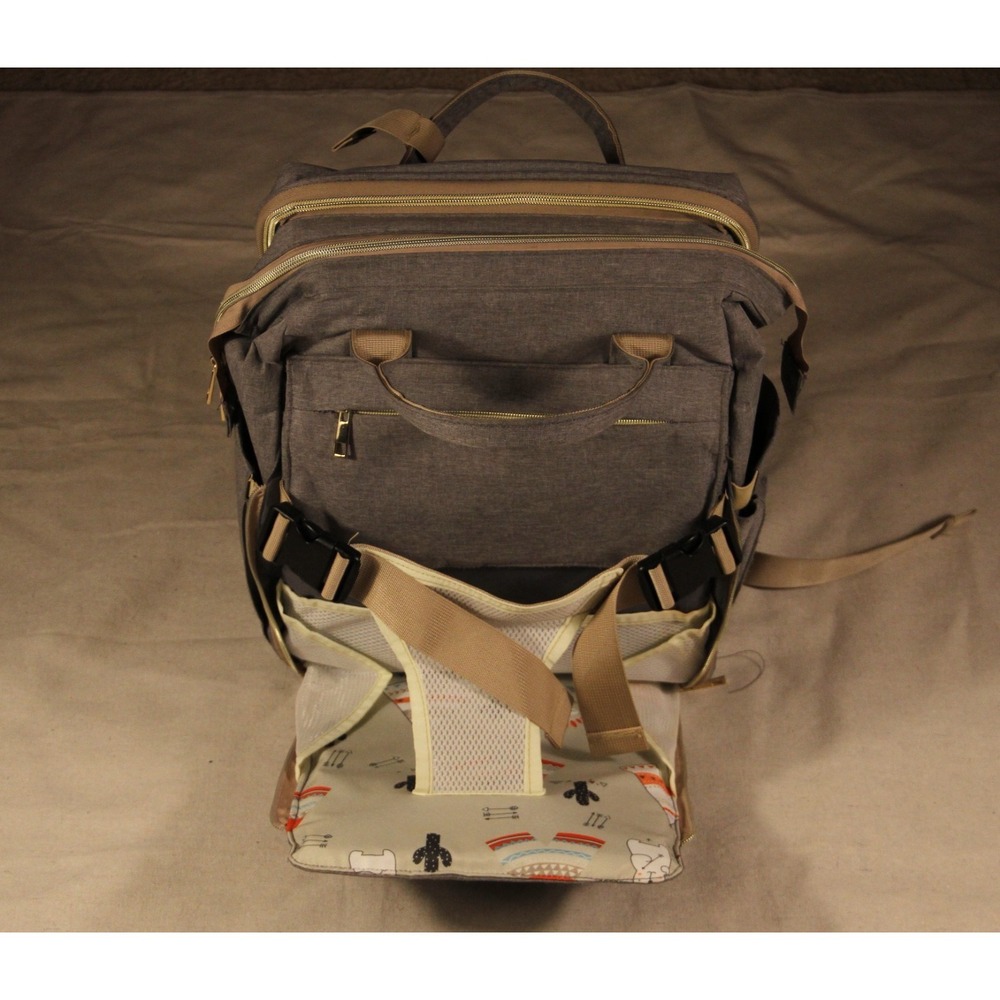 Backpack Diaper Bag Gray Multi Pocket Fold-Out Changing Pad Travel Baby Bag - Picture 7 of 7